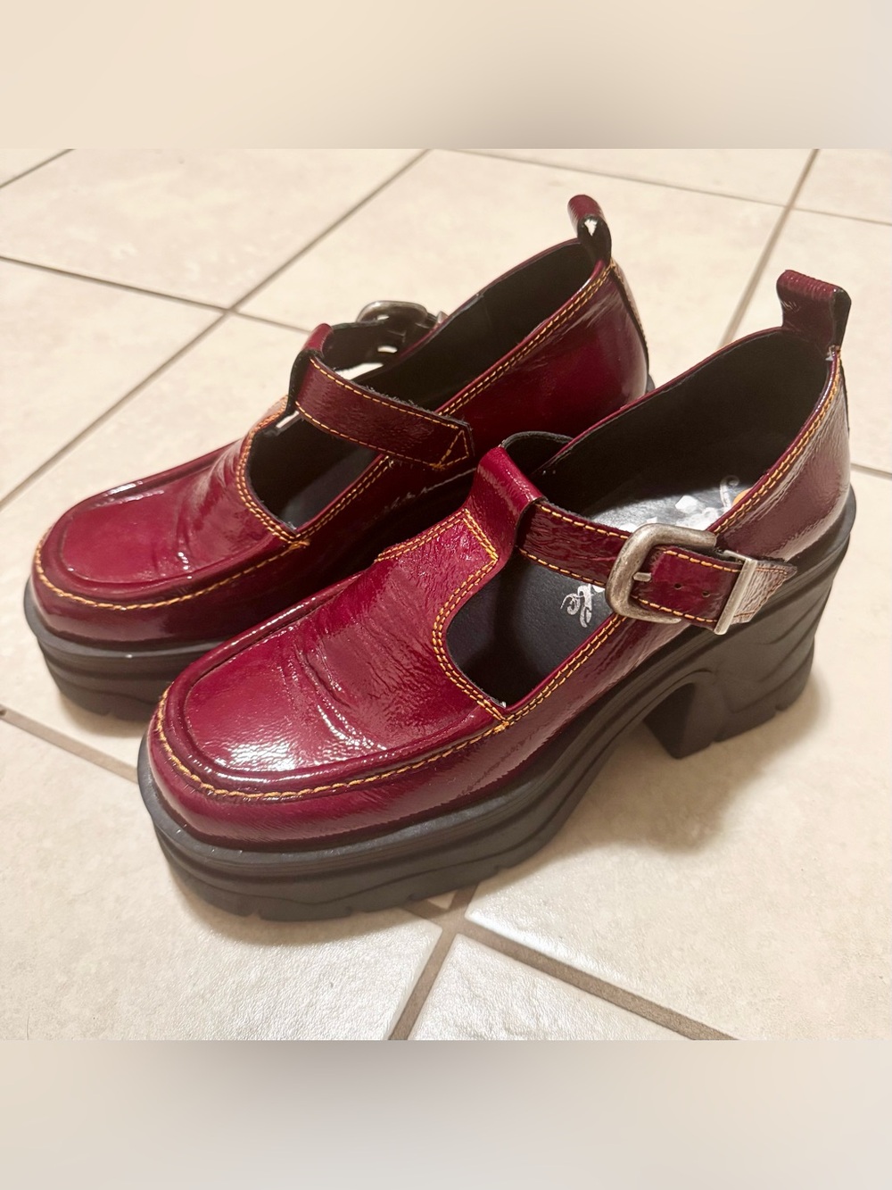 Free People Burgundy Patent Platform Mary Janes